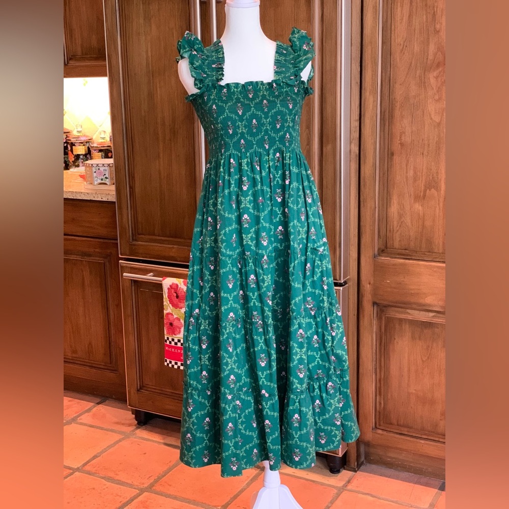 Hill House Ellie Nap Dress in Green Trellis XS